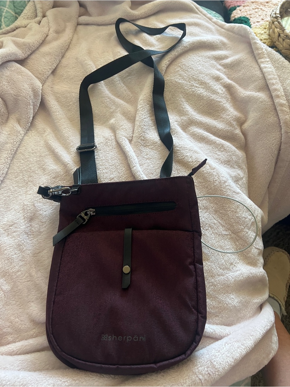 Sherpani Compact Crossbody in Plum with Black Strap